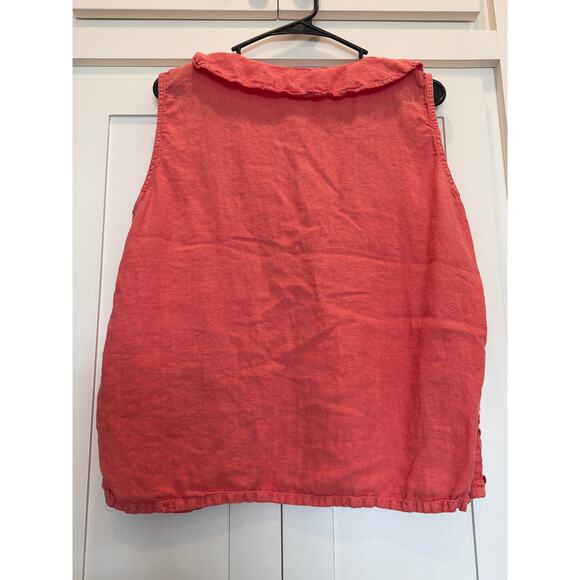 Match Point 100% Linen Made in USA coral sleeveless ruffled top LG - Picture 2 of 8